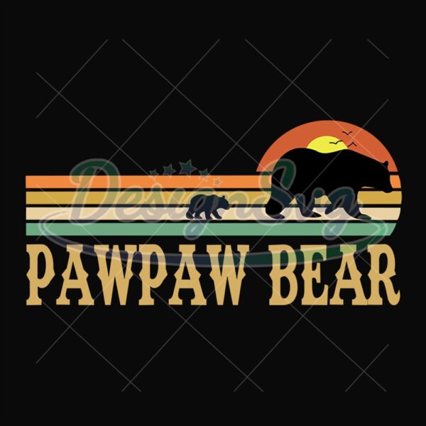 Paw Paw Bear Retro Sunset Svg