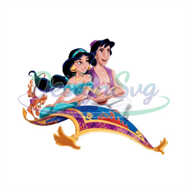 cartoon-disney-aladdin-abu-princess-jasmine-on-flying-magic-carpet-png