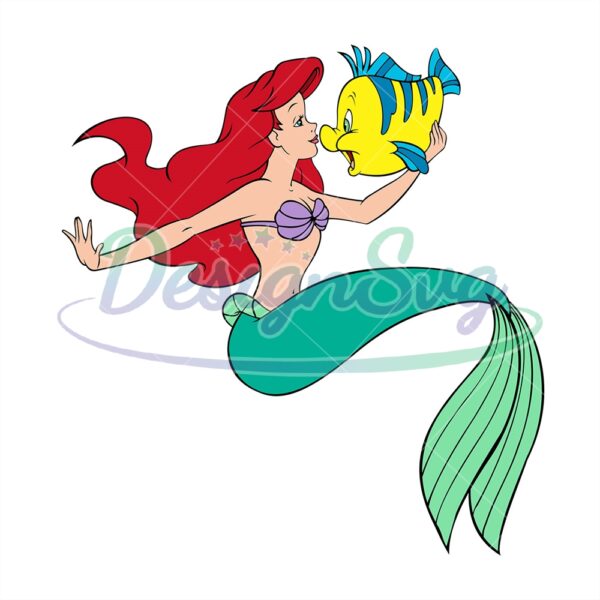 the-little-mermaid-ariel-and-flounder-fish-svg-clipart