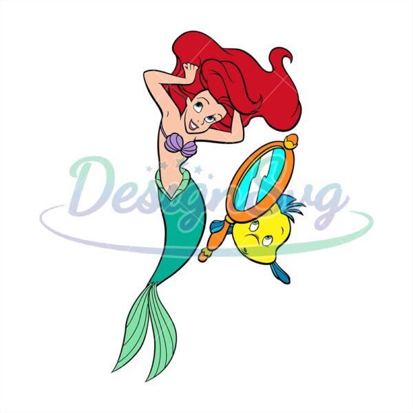little-princess-ariel-and-flounder-fish-funny-clipart-svg