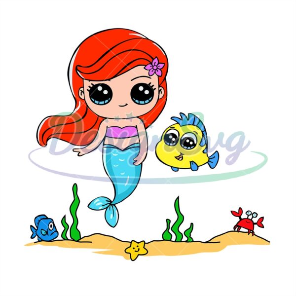 cute-chibi-little-mermaid-ariel-flounder-fish-svg