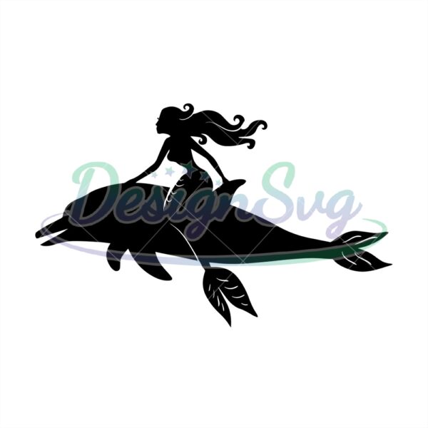 little-mermaid-riding-dolphin-silhouette-vector-svg