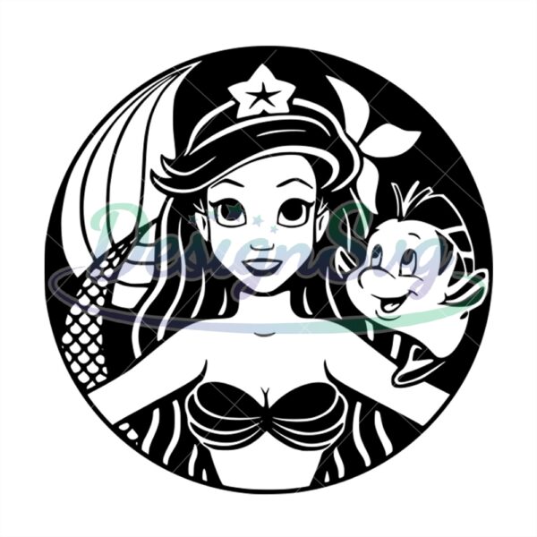 black-white-mermaid-and-the-fish-disney-svg