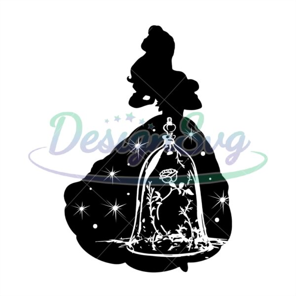 princess-belle-and-the-enchanted-rose-silhouette-svg