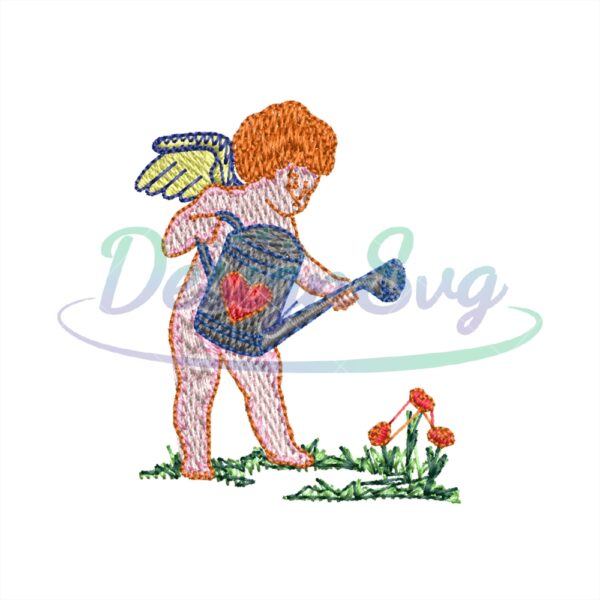 white-cupid-watering-flower-embroidery