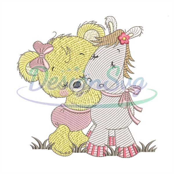 Yellow Bear With A Donkey Embroidery Design