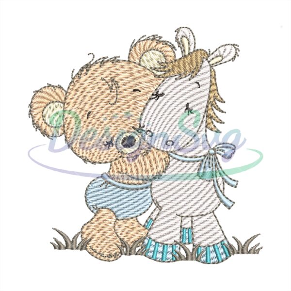 Cute Bear and Friend Embroidery Design