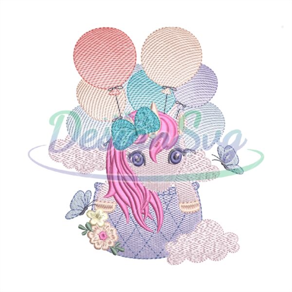 Baby Girl Unicorn Balloon Embroidery Design