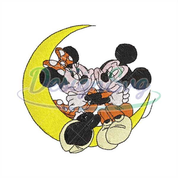 Mickey Minnie Love Moon Embroidery Design