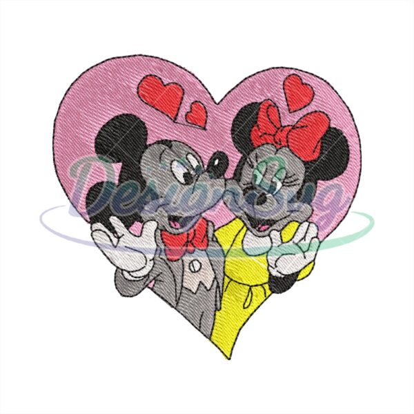 Mickey Minnie Mouse Love Heart Embroidery