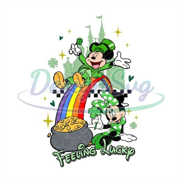 Feeling Lucky St Patricks Day Mickey Minnie PNG