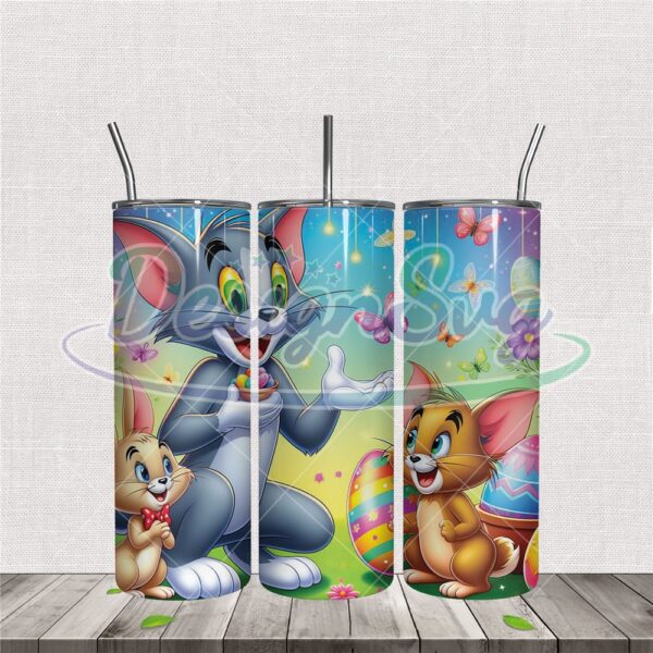 bunny-cat-tom-jerry-easter-day-tumbler-wrap-png