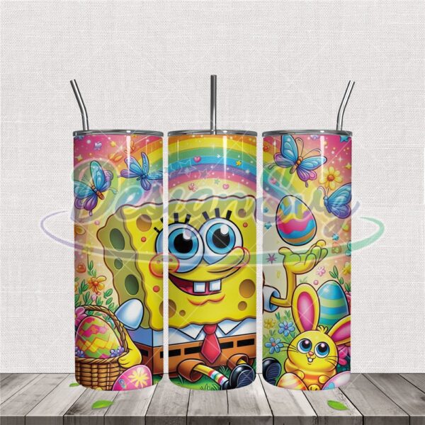spongebob-happy-easter-rainbow-tumbler-wrap-png
