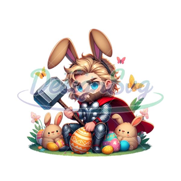 Chibi Bunny Thor Hammer Happy Easter PNG