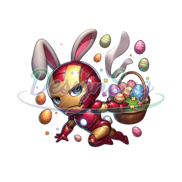Chibi Ironman Bunny Easter Eggs Basket PNG