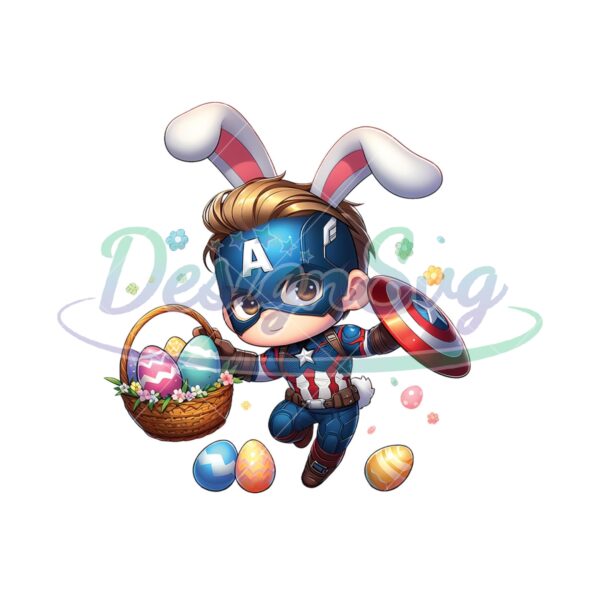 Chibi Captain America Bunny Eggs Basket PNG