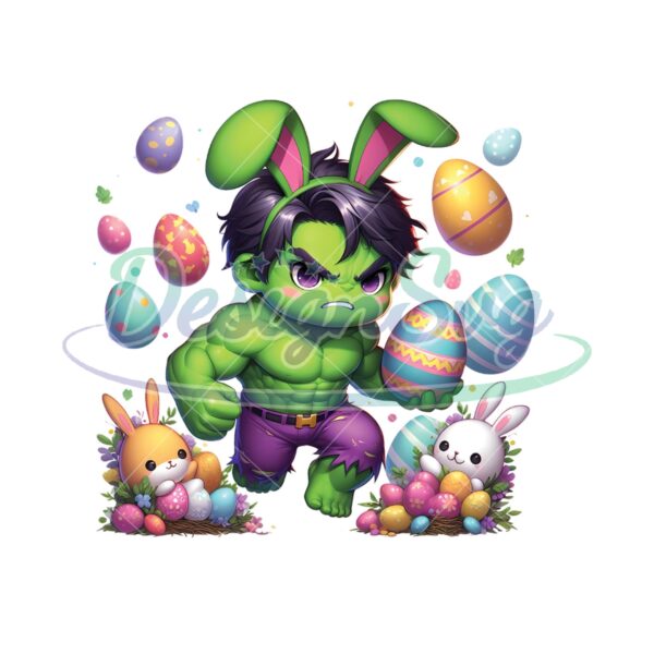Bunny Hulk Chibi Happy Easter Eggs PNG