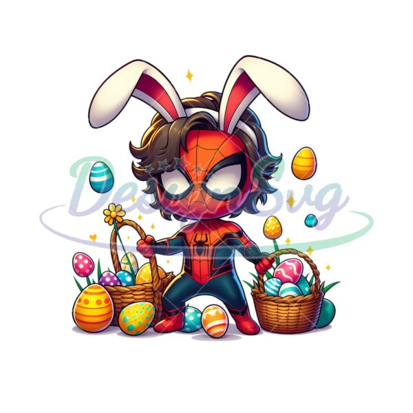 Bunny Chibi Spiderman Happy Easter Eggs PNG