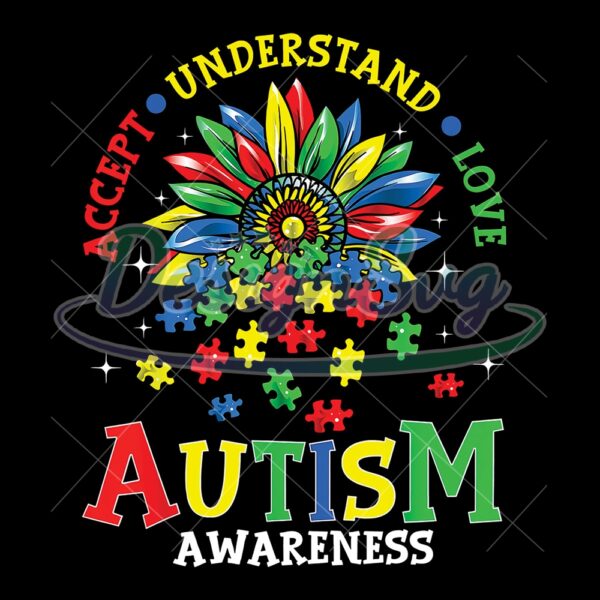 Accept Understand and Love Autism Colorful PNG