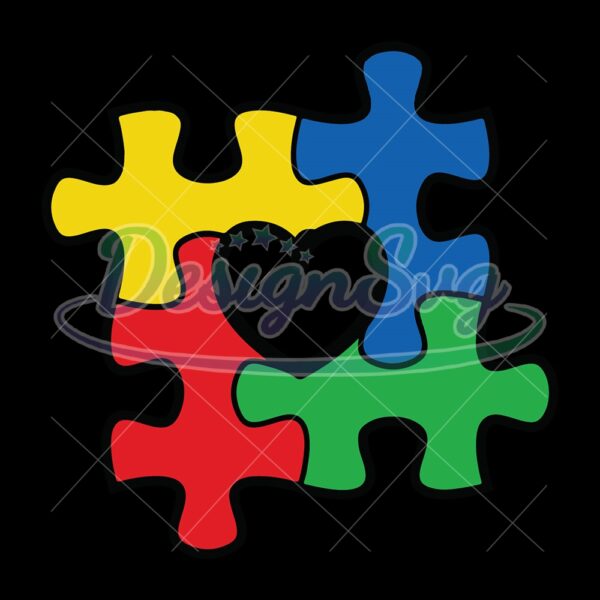 Colorful Autism Middle Heart Puzzle PNG