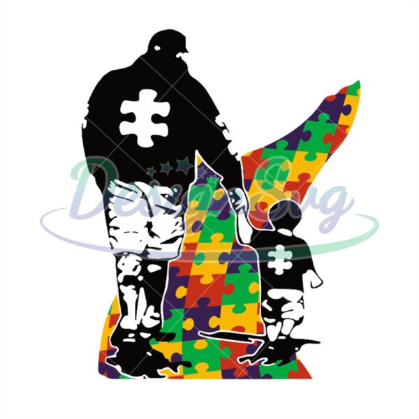 Autism Awareness Dad And Son PNG