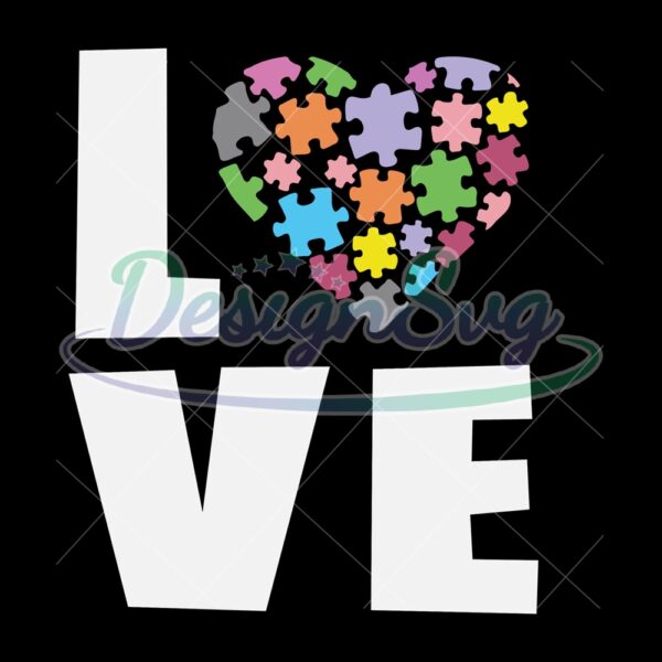 Autism Love Puzzle Piece Design PNG