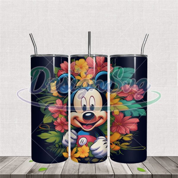 mickey-mouse-3d-floral-skinny-tumbler-wrap-png
