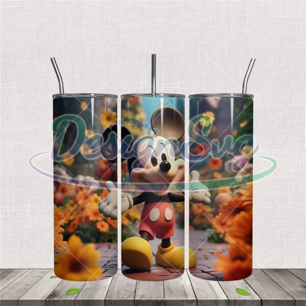 3d-floral-mickey-mouse-skinny-tumbler-wrap-png