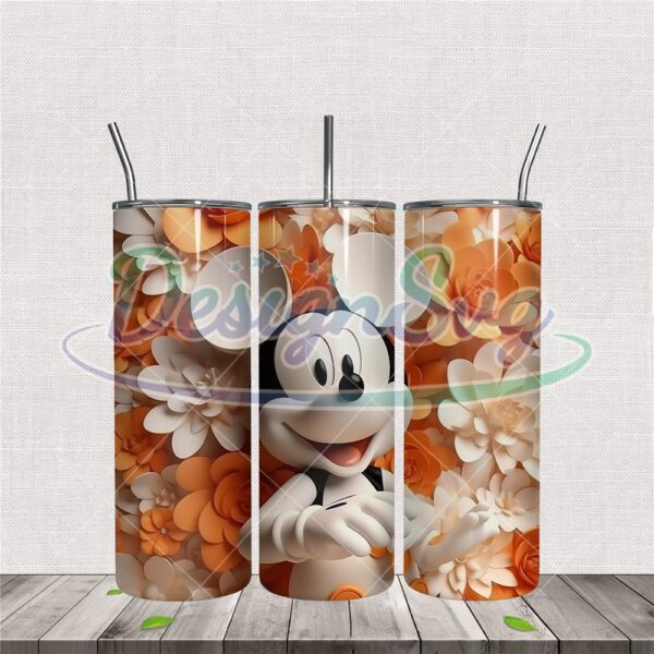 3d-cartoon-floral-mickey-mouse-tumbler-wrap-png