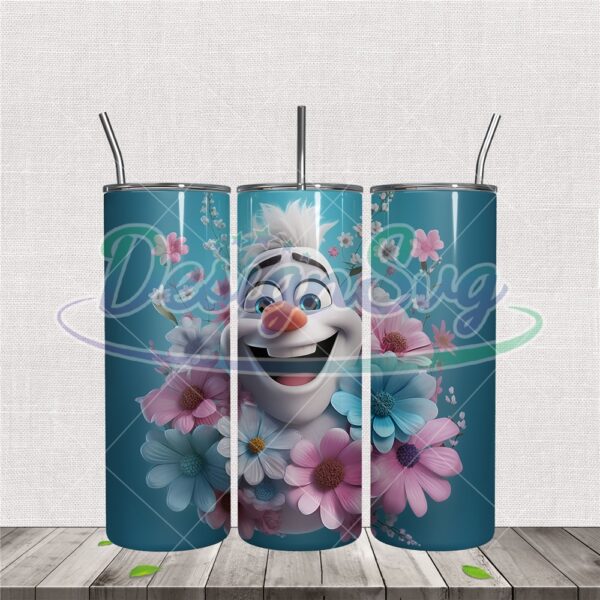 disney-3d-olaf-with-flower-skinny-tumbler-wrap-png