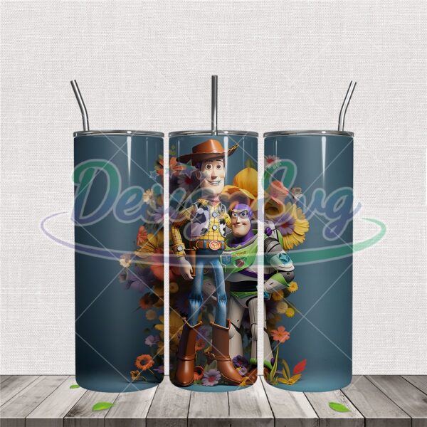 3d-floral-woody-and-buzz-lightyear-tumbler-wrap-png