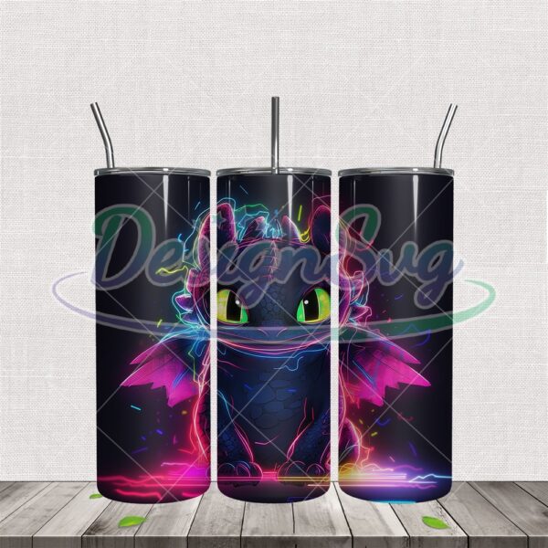 3d-neon-color-toothless-dragon-tumbler-wrap-png