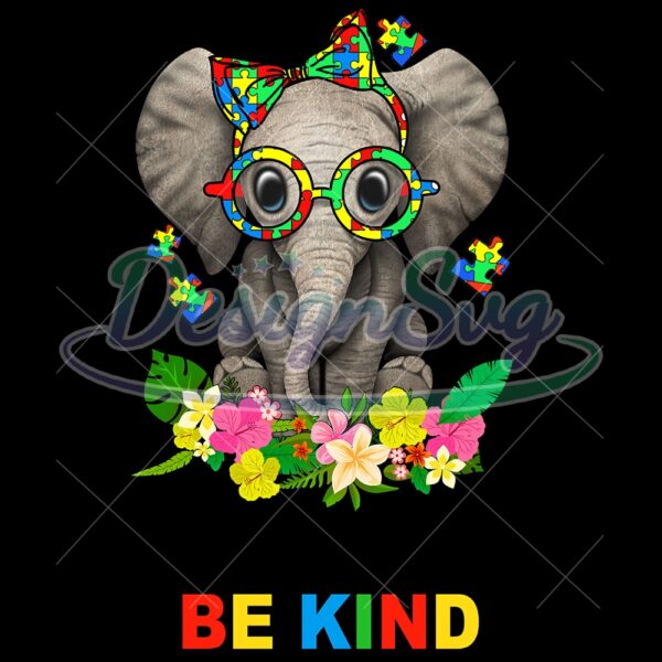 Autism Elephant Wearing Glasses Be Kind PNG
