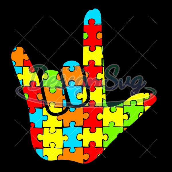 Autism Colorful Puzzle Piece Hand Up PNG
