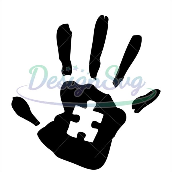 Autism Black Puzzle Piece Hand Design PNG