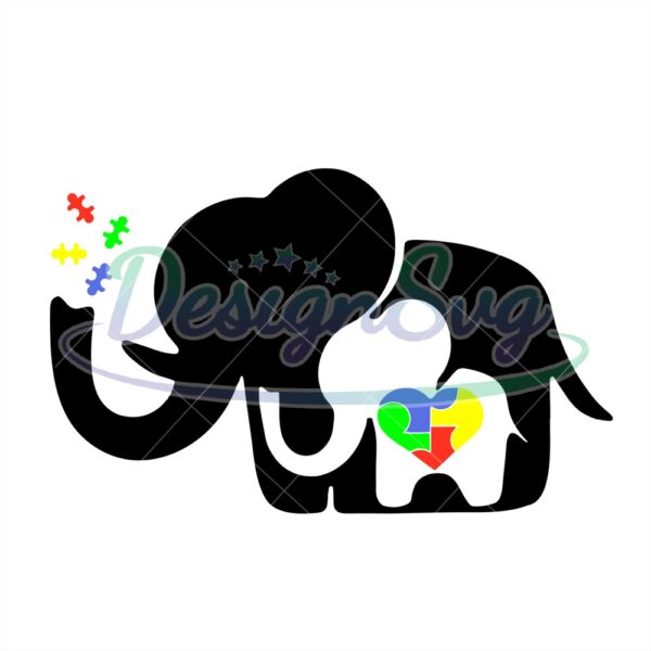 Autism Mom And Child Elephant Puzzle PNG