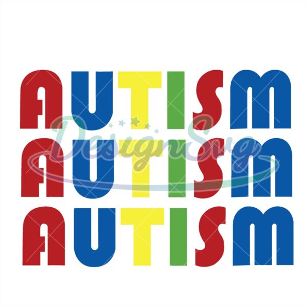 Autism Awareness Colorful Word Design PNG