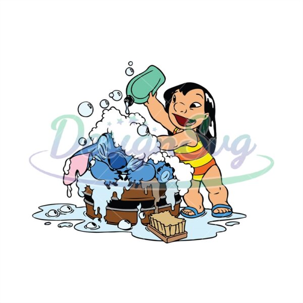 bathing-lilo-and-stitch-disney-cartoon-svg