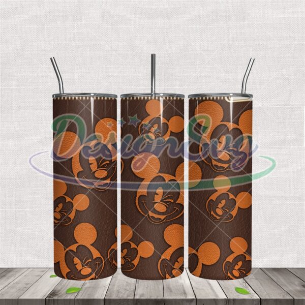 brown-leather-mickey-pattern-tumbler-wrap-png