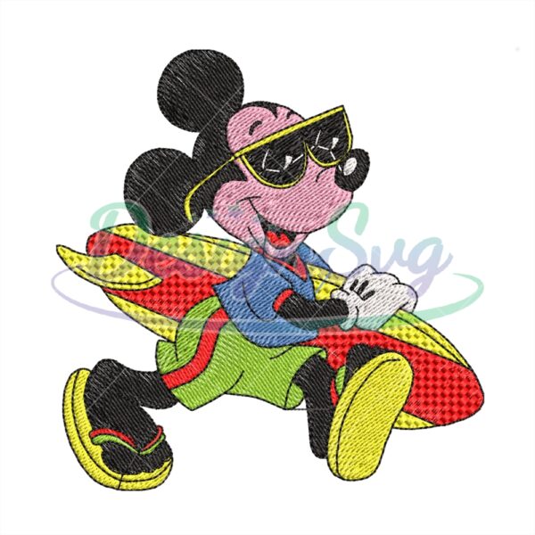 Mickey Mouse Takes A Surfboard Embroidery