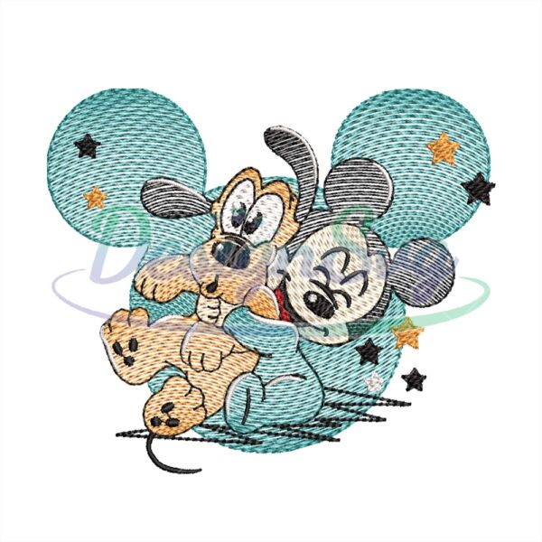 Baby Mickey and Pluto Dog Embroidery Design