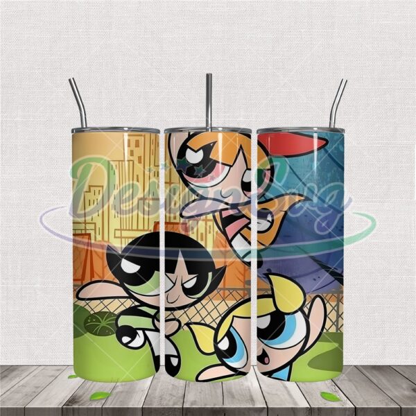 power-puff-girls-in-the-city-tumbler-design-png