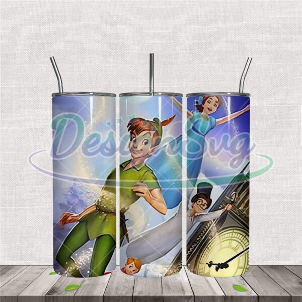 peter-pan-flying-with-girls-in-the-sky-tumbler-png