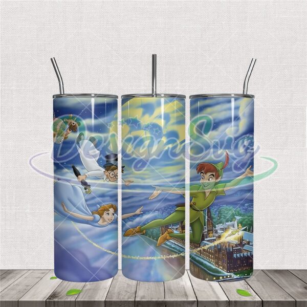 cloudy-peter-pan-and-friends-flying-tumbler-sublimation-png