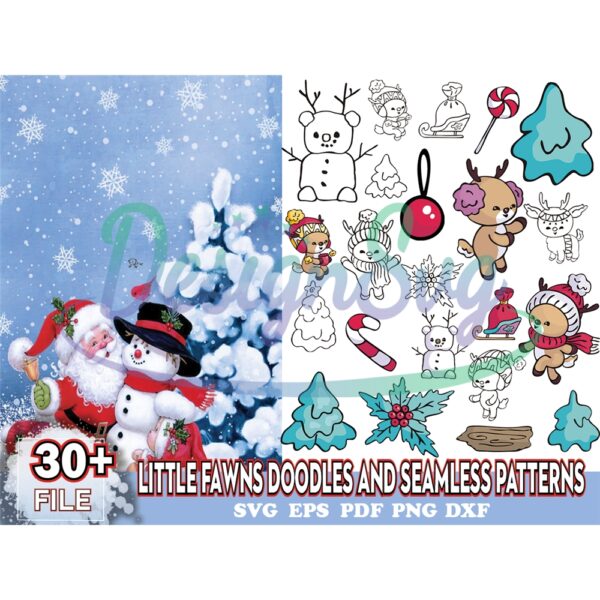 little-fawns-doodles-and-seamless-patterns-svg-bundle-christmas-svg-merry-christmas-svg-xmas-svg-reindeer-svg-santa-claus-svg