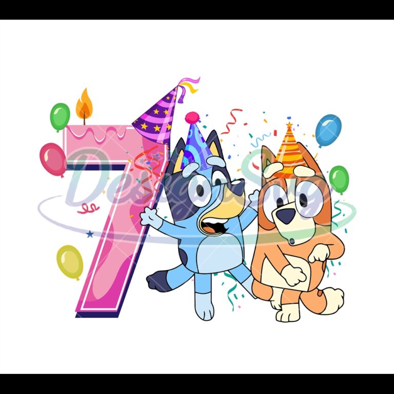 Bluey and Bingo Happy Seventh Birthday PNG - DesignSVG