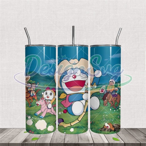 funny-doraemon-and-friends-riding-horses-tumbler-png