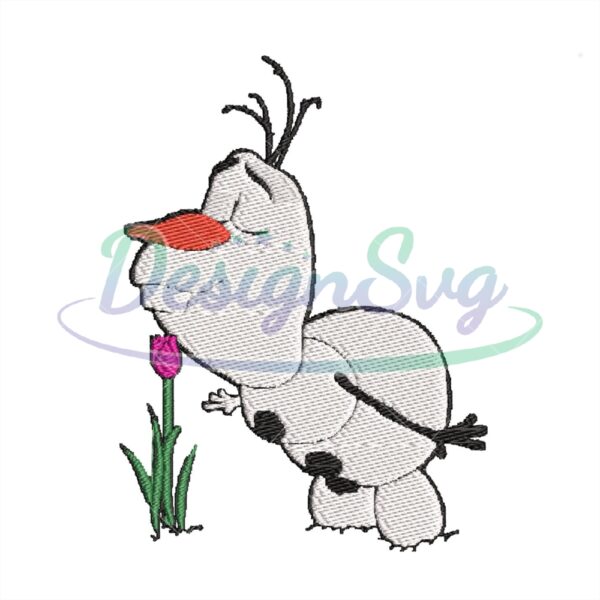 Olaf Smelling Flower Embroidery Design