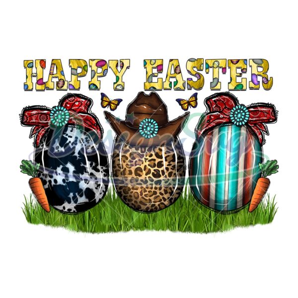 Happy Easter Western Cowboy Cowgirl Eggs PNG