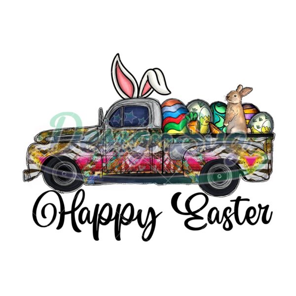 Happy Easter Bunny Ear Eggs Truck Bunny PNG